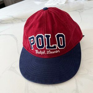 NWT Polo Ralph Lauren Logo Ball Cap Hat Deep Red / Navy Twill